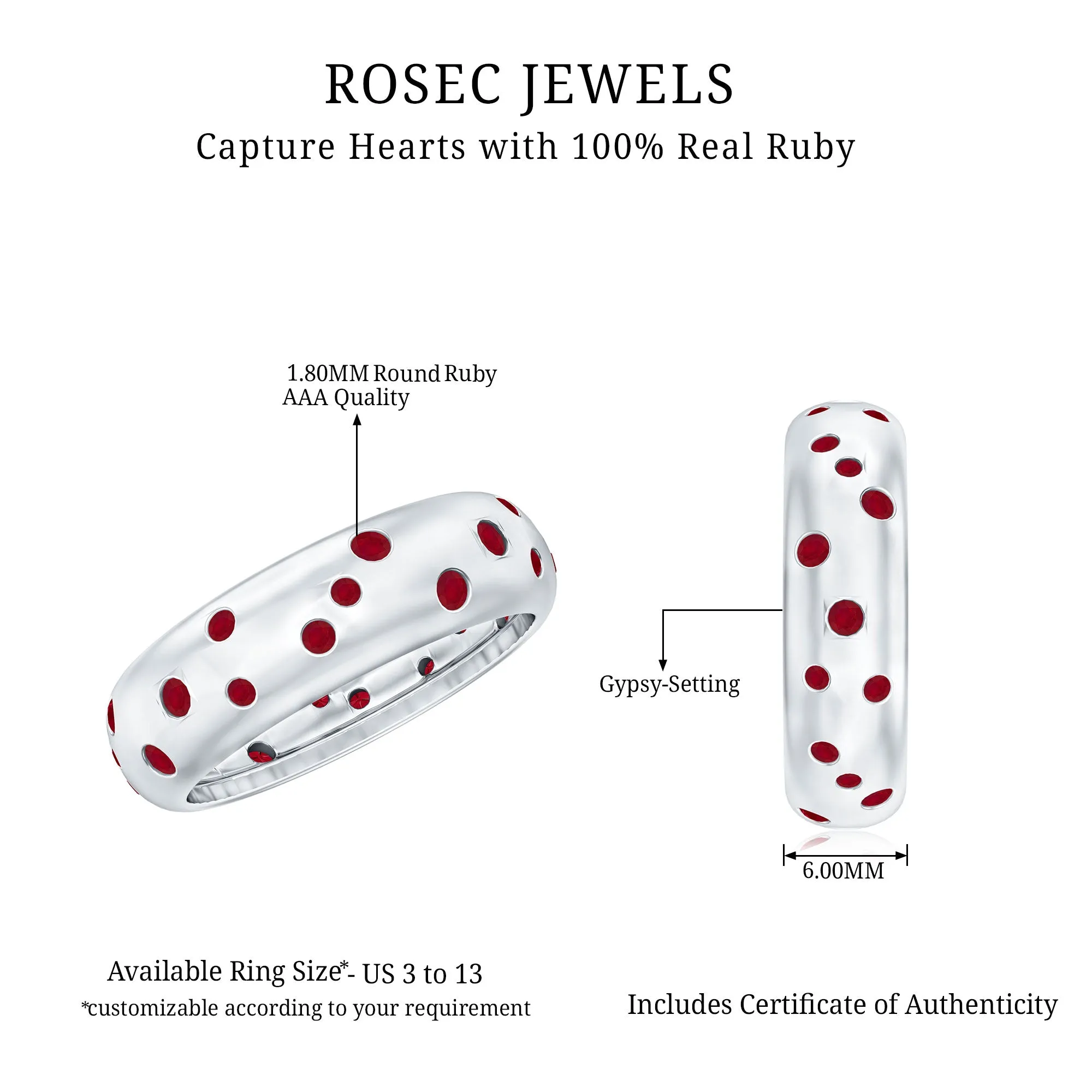 1 CT Scattered Ruby Wedding Band Ring