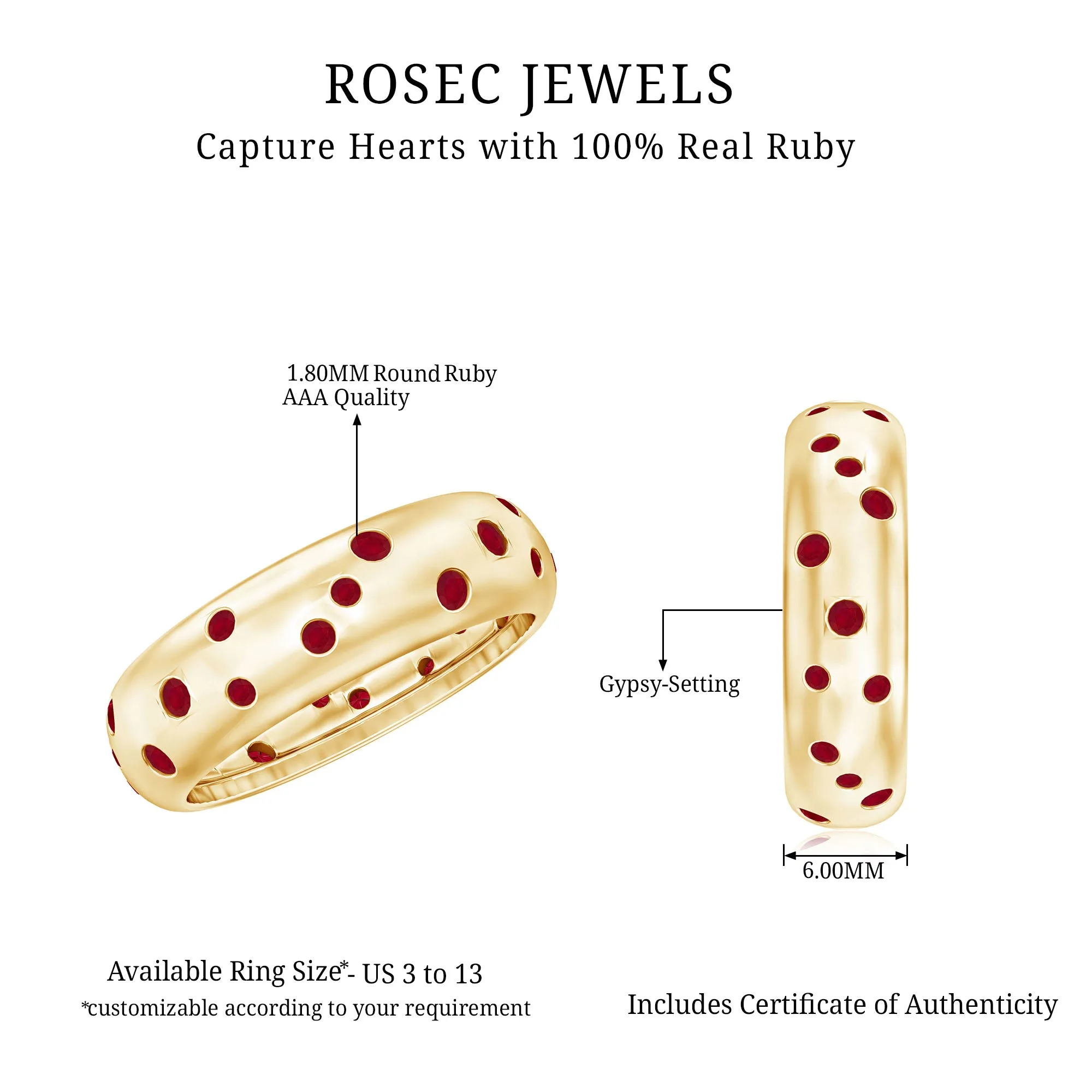 1 CT Scattered Ruby Wedding Band Ring