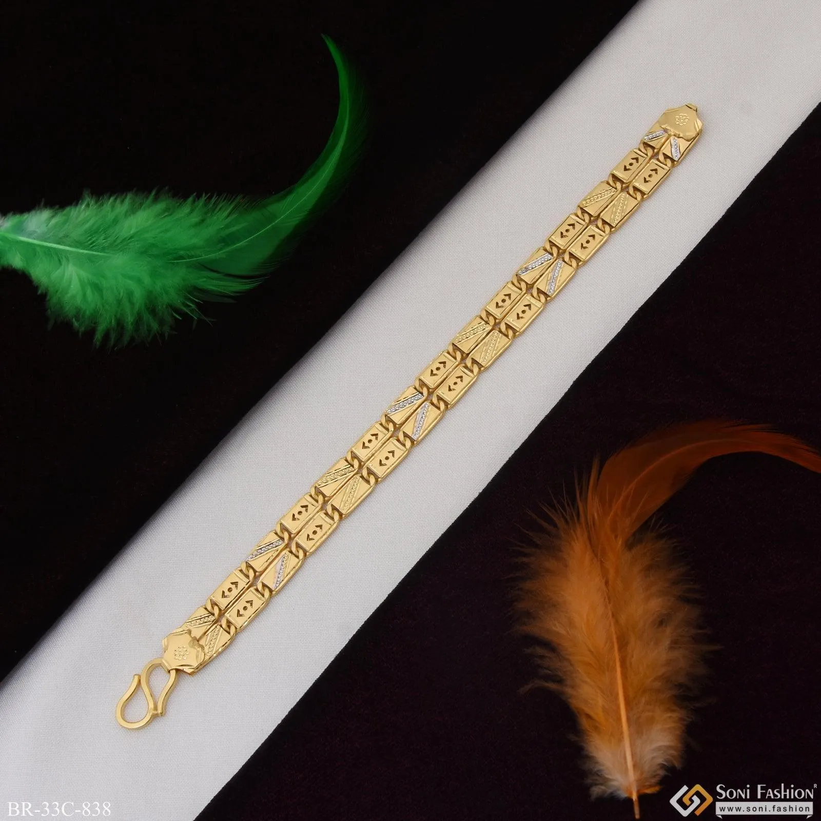 1 Gram Gold Plated 2 Line Nawabi Fashionable Design Bracelet for Men - Style C838