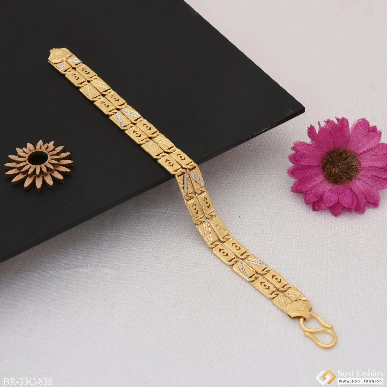 1 Gram Gold Plated 2 Line Nawabi Fashionable Design Bracelet for Men - Style C838