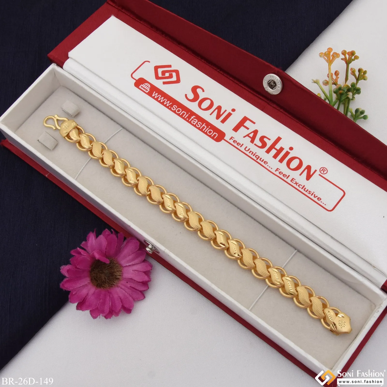 1 Gram Gold Plated Classic Design Superior Quality Bracelet for Men - Style D149