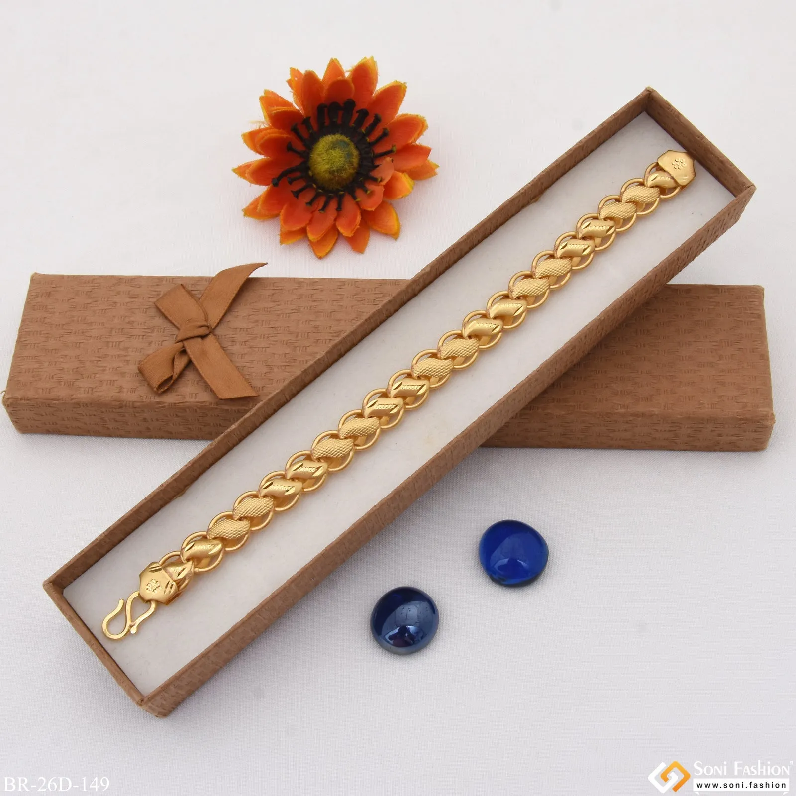1 Gram Gold Plated Classic Design Superior Quality Bracelet for Men - Style D149