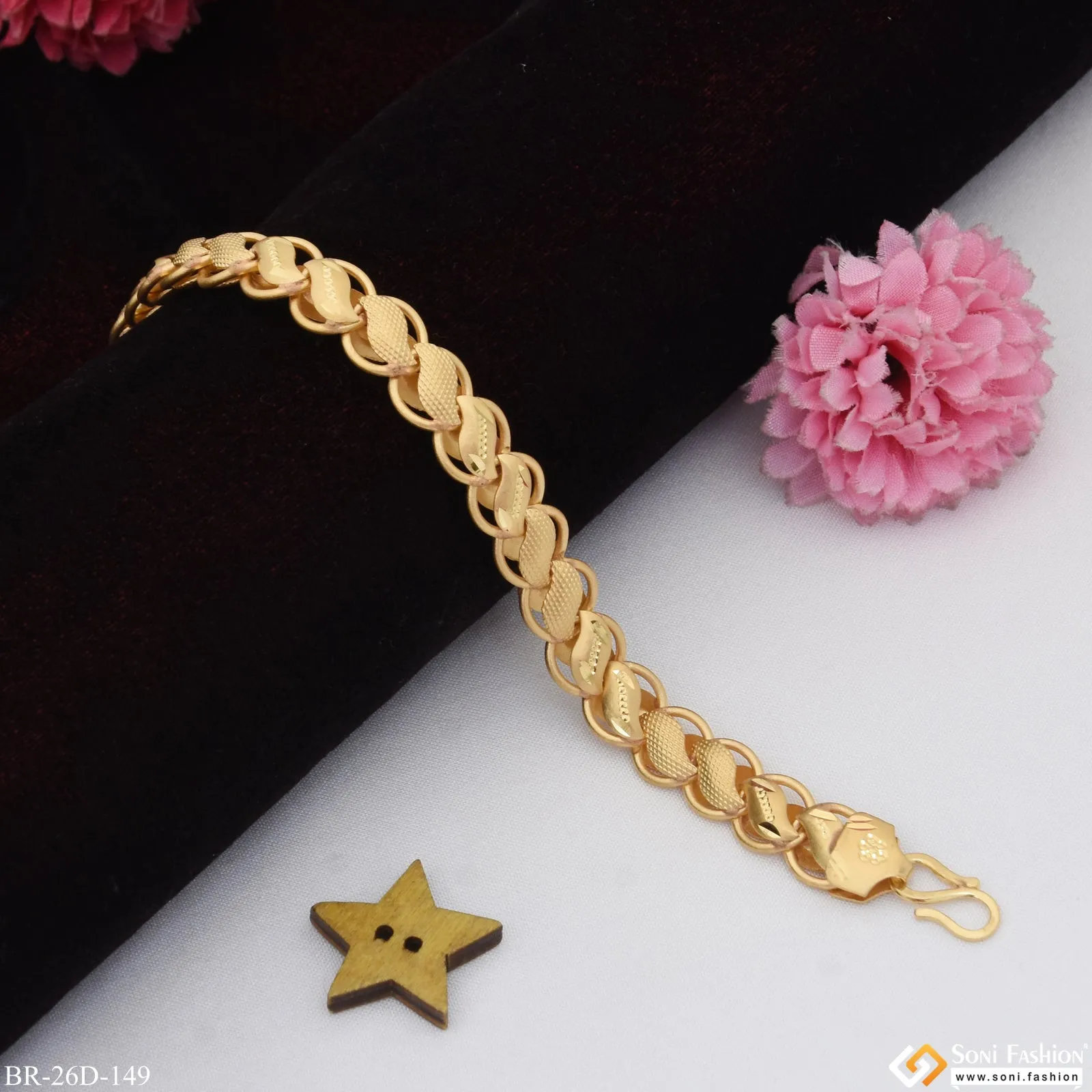 1 Gram Gold Plated Classic Design Superior Quality Bracelet for Men - Style D149