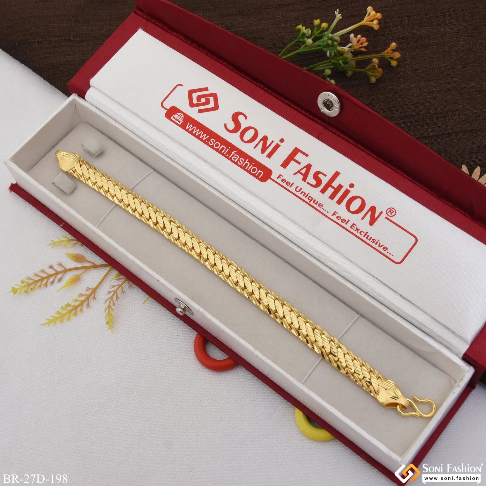 1 Gram Gold Plated Designer Design Best Quality Bracelet for Men - Style D198