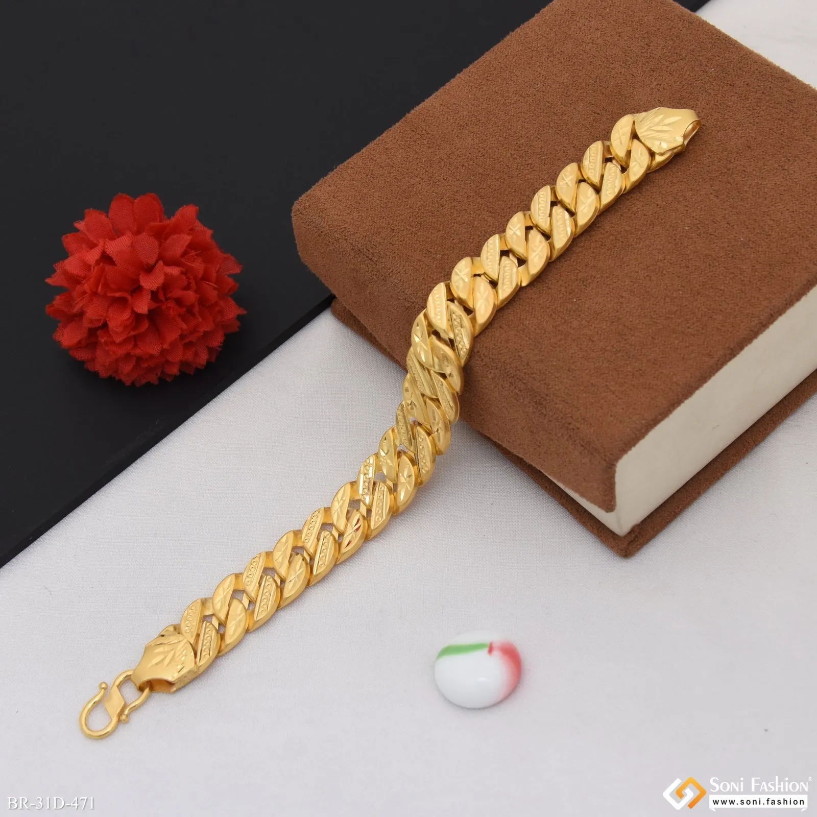 1 Gram Gold Plated Gorgeous Design Pokal Bracelet for Men - Style D471
