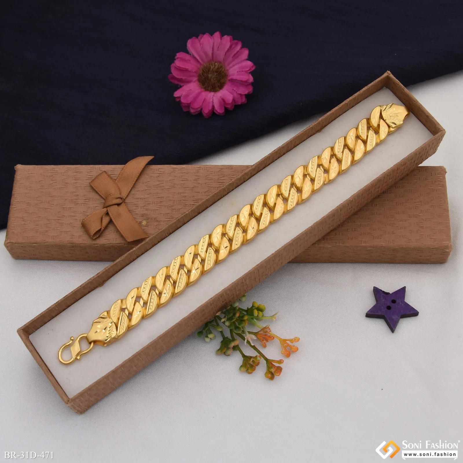 1 Gram Gold Plated Gorgeous Design Pokal Bracelet for Men - Style D471