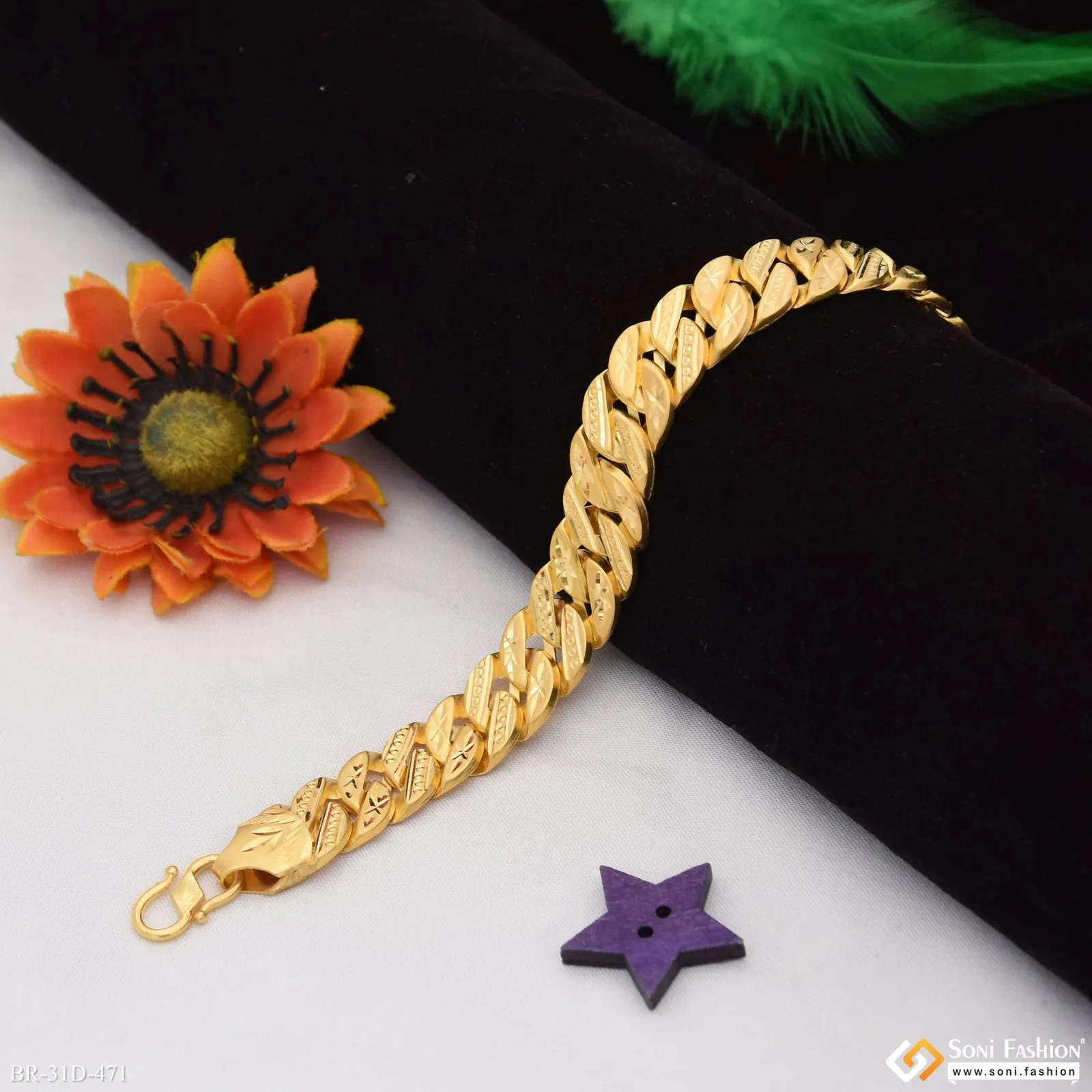 1 Gram Gold Plated Gorgeous Design Pokal Bracelet for Men - Style D471