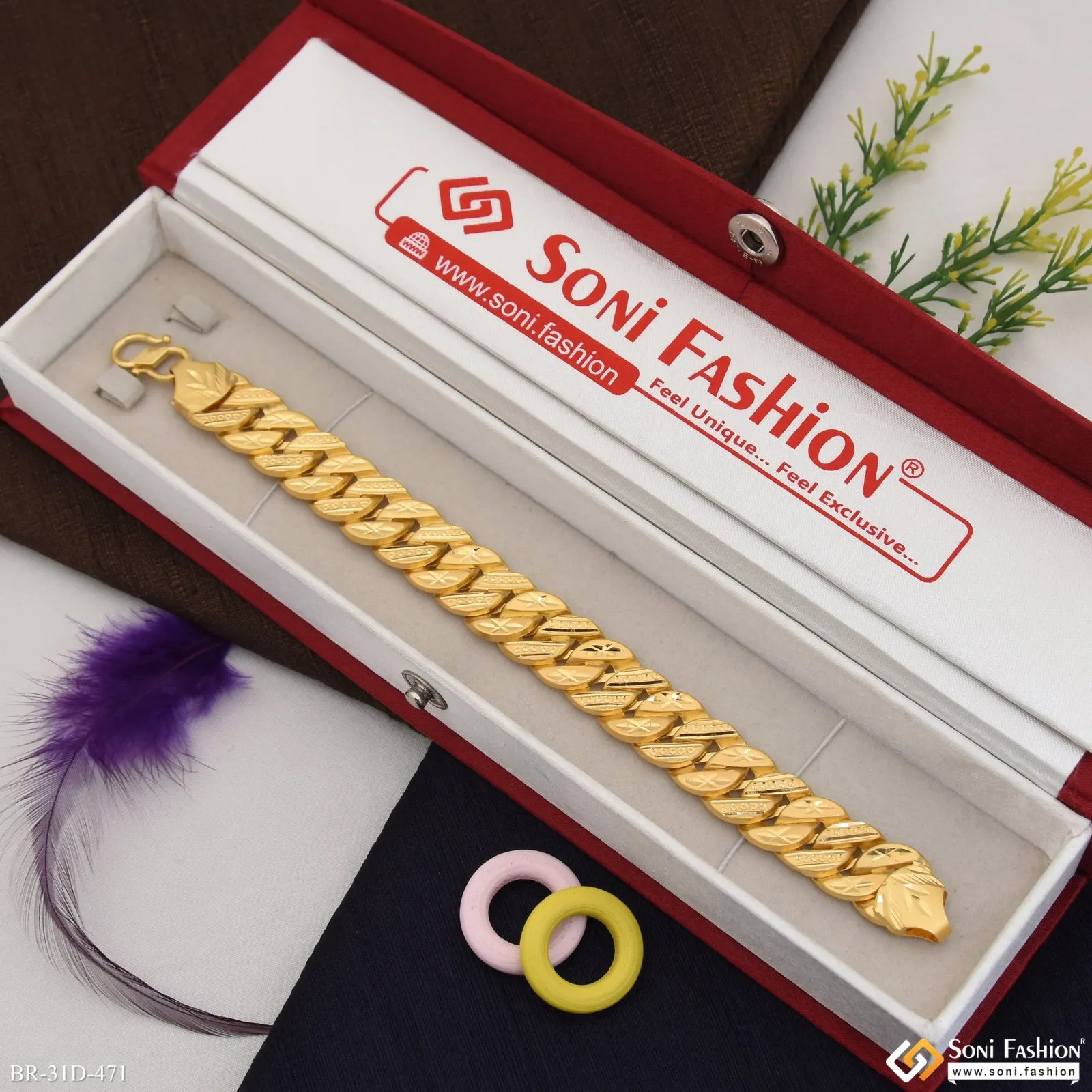 1 Gram Gold Plated Gorgeous Design Pokal Bracelet for Men - Style D471