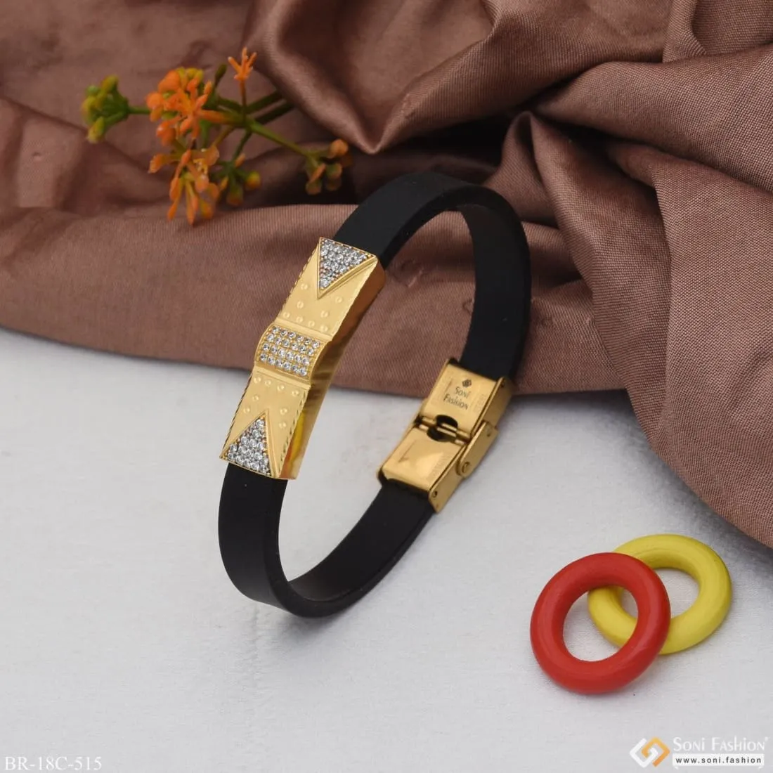1 Gram Gold Plated with Diamond Sophisticated Design Bracelet for Men - Style C515