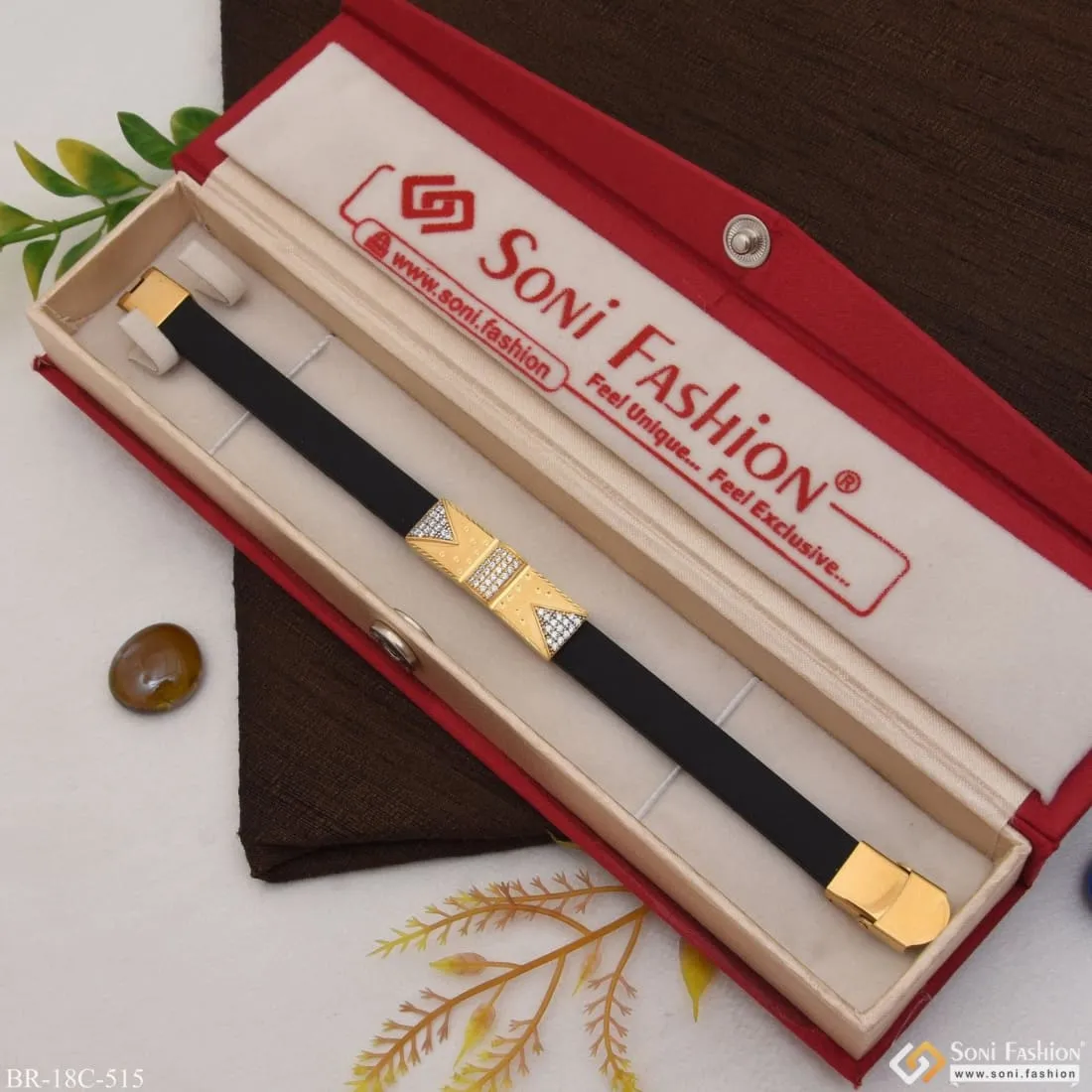 1 Gram Gold Plated with Diamond Sophisticated Design Bracelet for Men - Style C515