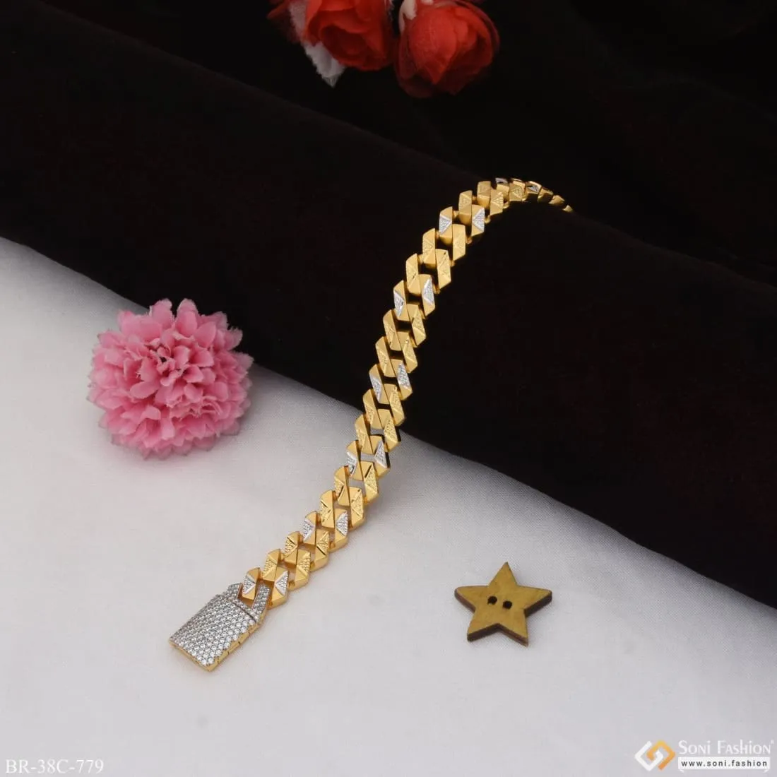 1 Gram Gold Plated With Diamond Sophisticated Design Bracelet For Men - Style C779