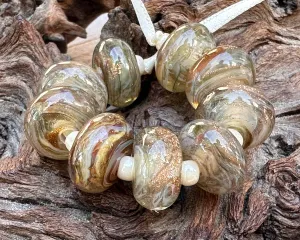 10 Golden Sparkle Lampwork Beads Set SRA