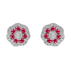 10Kt White Gold Diamond 1/4Ctw & Ruby 3/8Ctw Earring