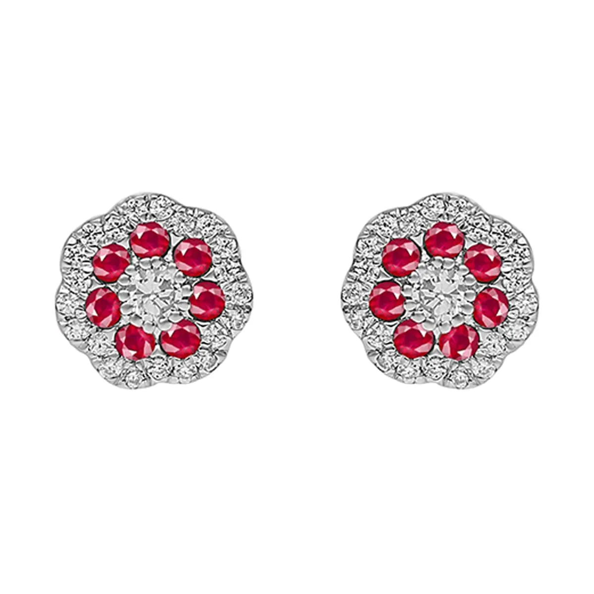 10Kt White Gold Diamond 1/4Ctw & Ruby 3/8Ctw Earring