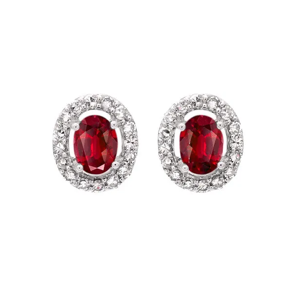 10Kt White Gold Diamond 1/6Ctw & Ruby 3/8Ctw Earring