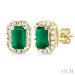 10KY Diamond and Emerald Stud Earrings w/ 0.13 ctw