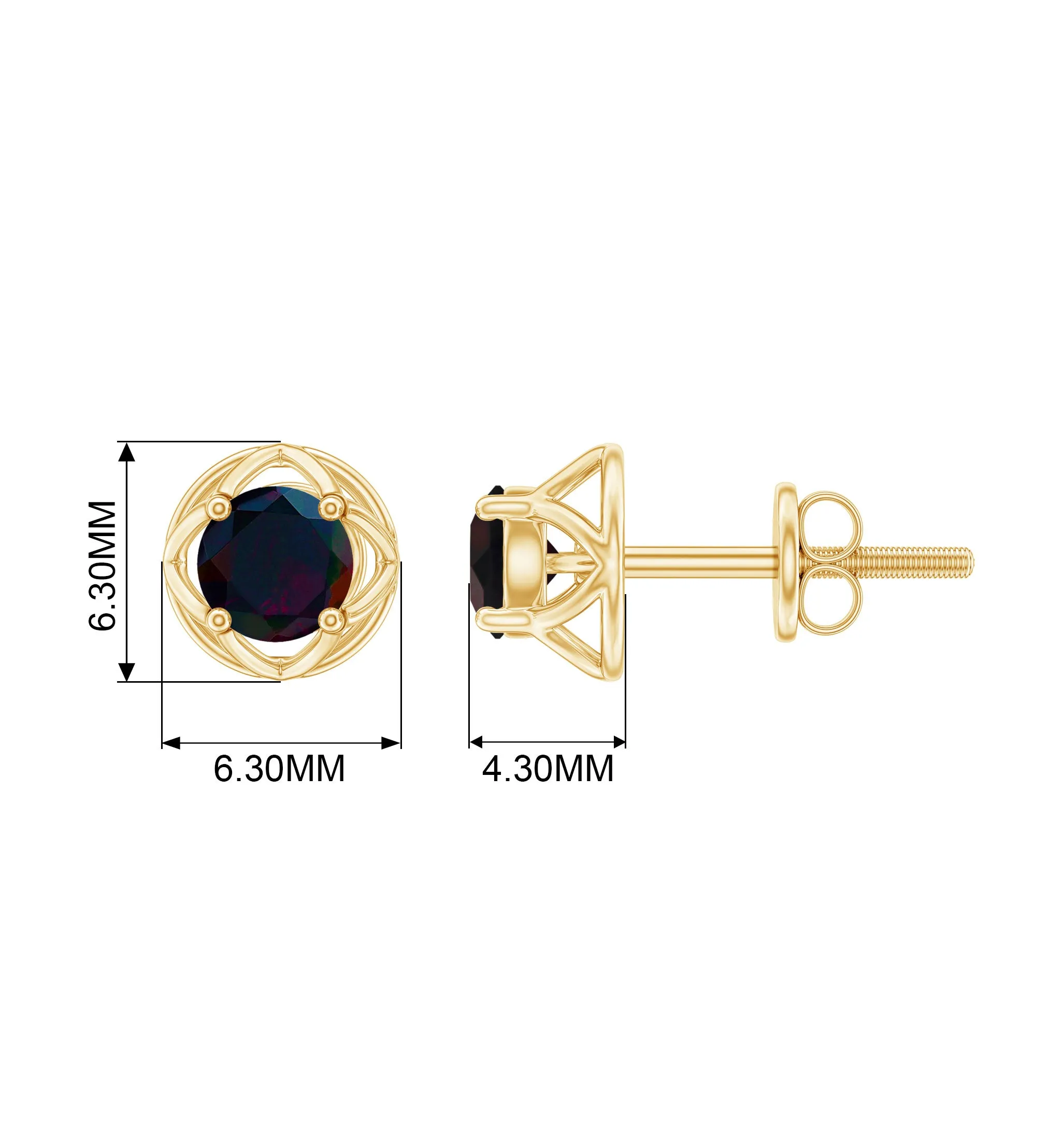 1/2 CT Round Shape Black Opal Solitaire Floral Stud Earrings
