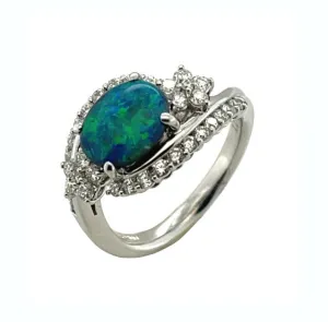 1.28 Carat Black Opal and Diamond Cocktail Ring in Platinum