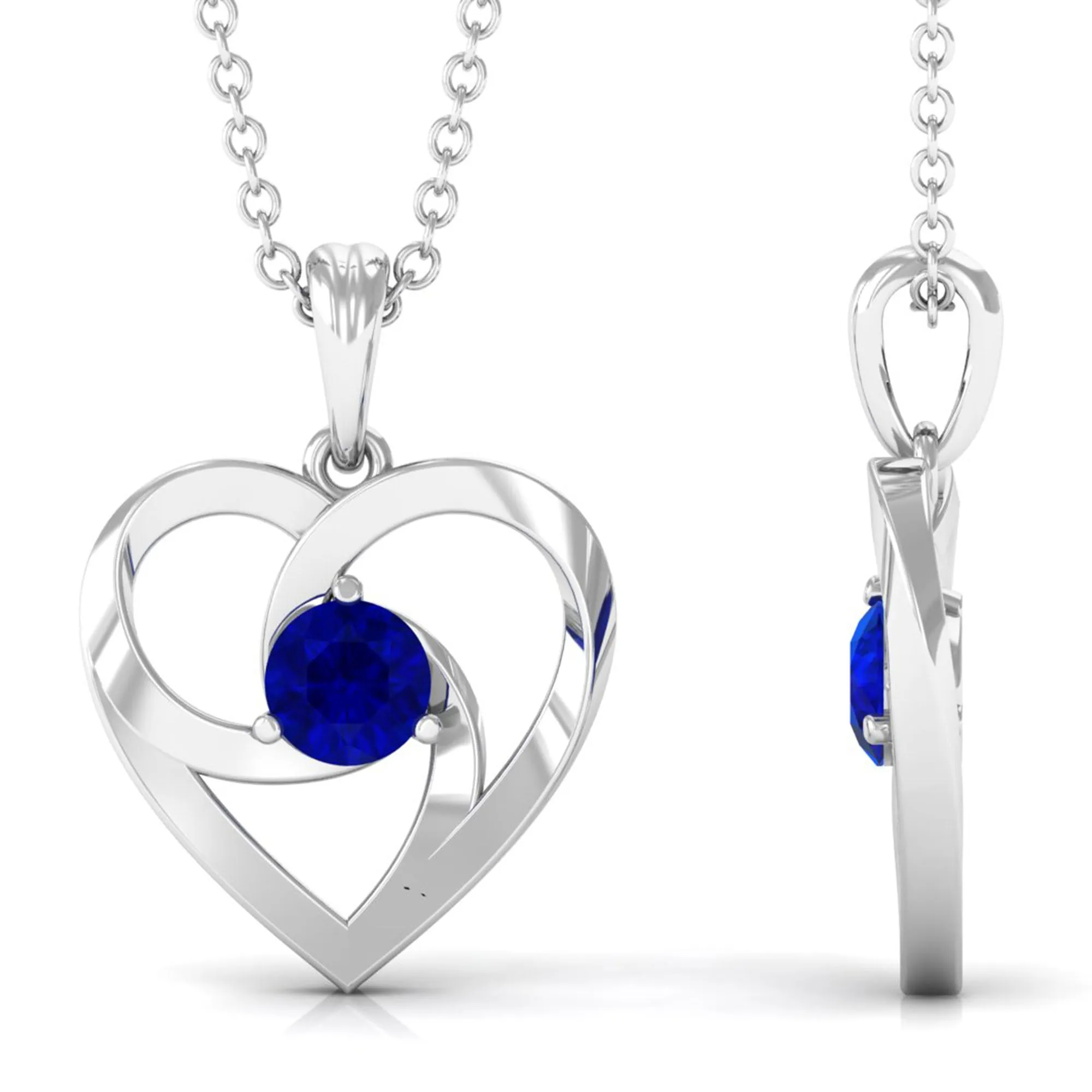 1/4 CT Minimal Heart Necklace with Diffused Sapphire