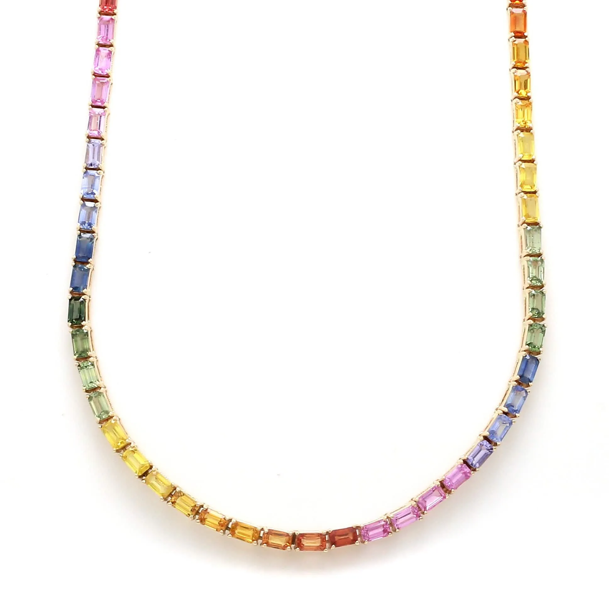 14K & 18K Gold East West Rainbow Sapphire Necklace