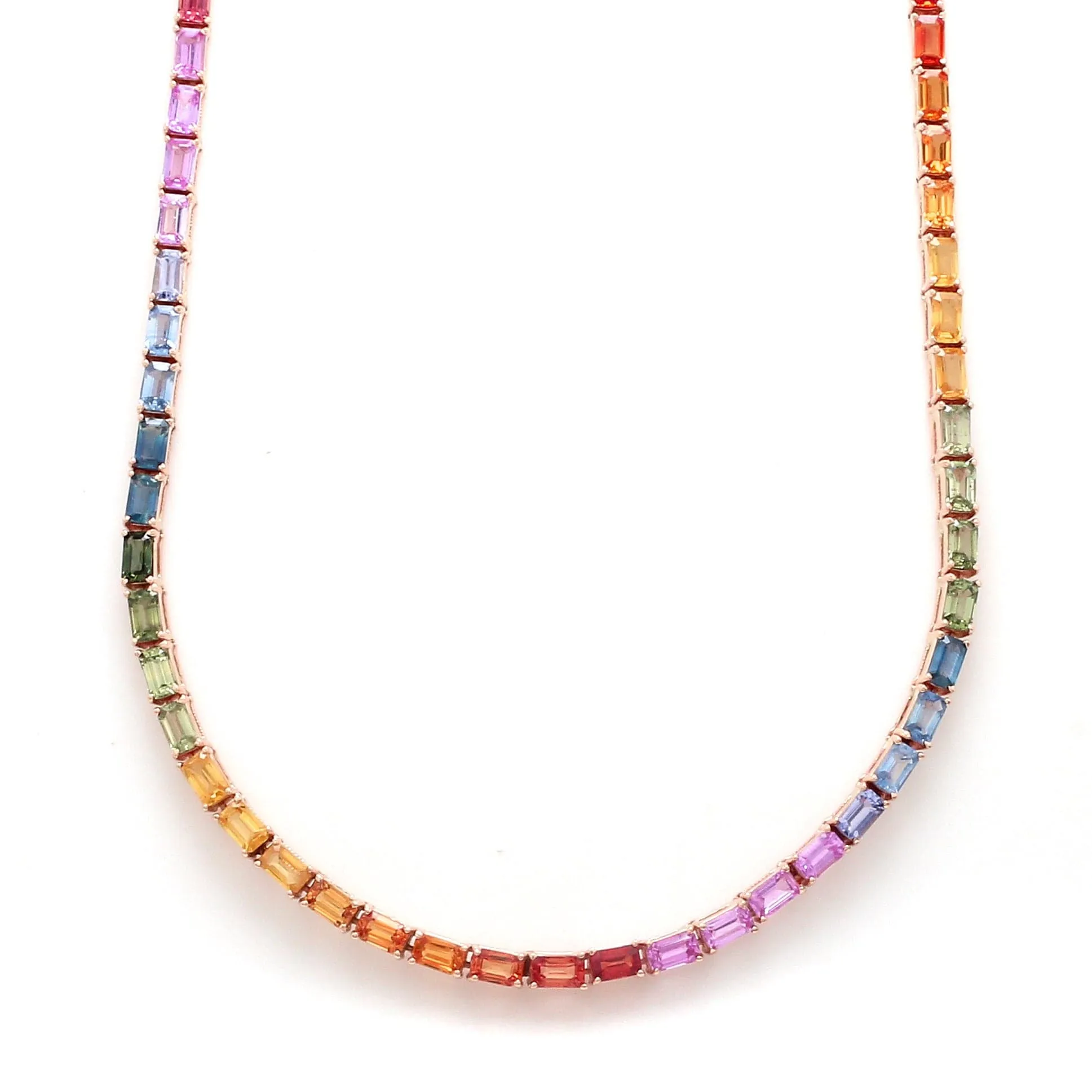 14K & 18K Gold East West Rainbow Sapphire Necklace