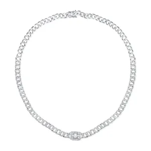 14k Gold & Baguette Diamond Curb Link Chain Necklace - 3.12ct