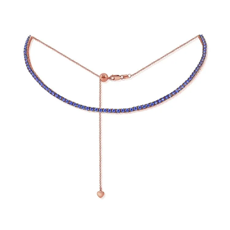 14K Gold & Blue Sapphire Choker Tennis Necklace - 4.00ct