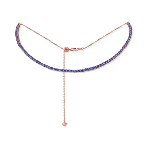 14K Gold & Blue Sapphire Choker Tennis Necklace - 4.00ct