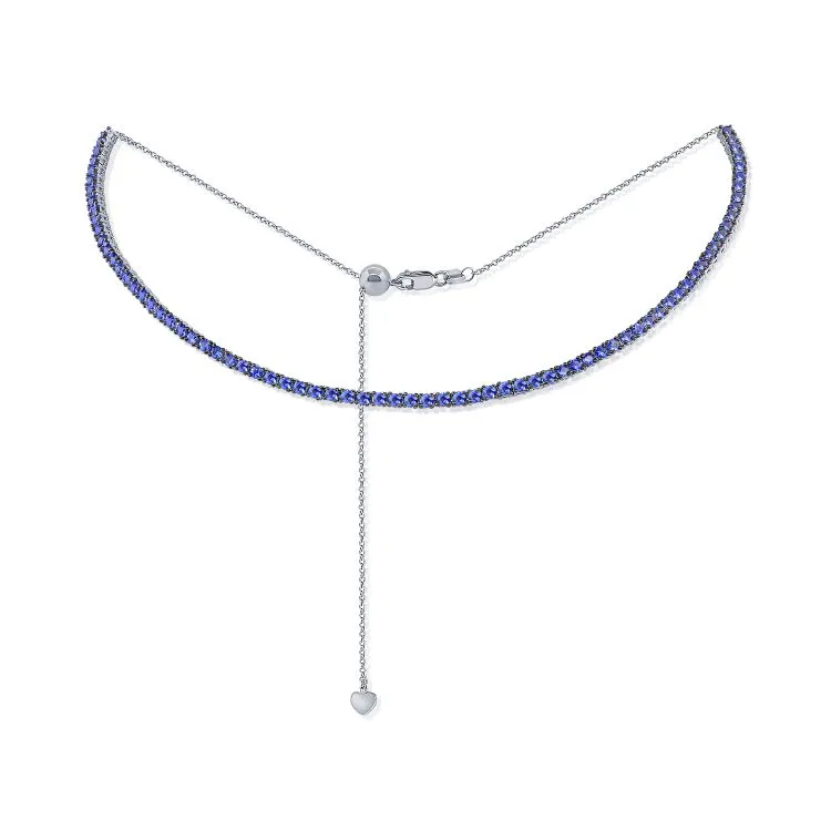 14K Gold & Blue Sapphire Choker Tennis Necklace - 4.00ct