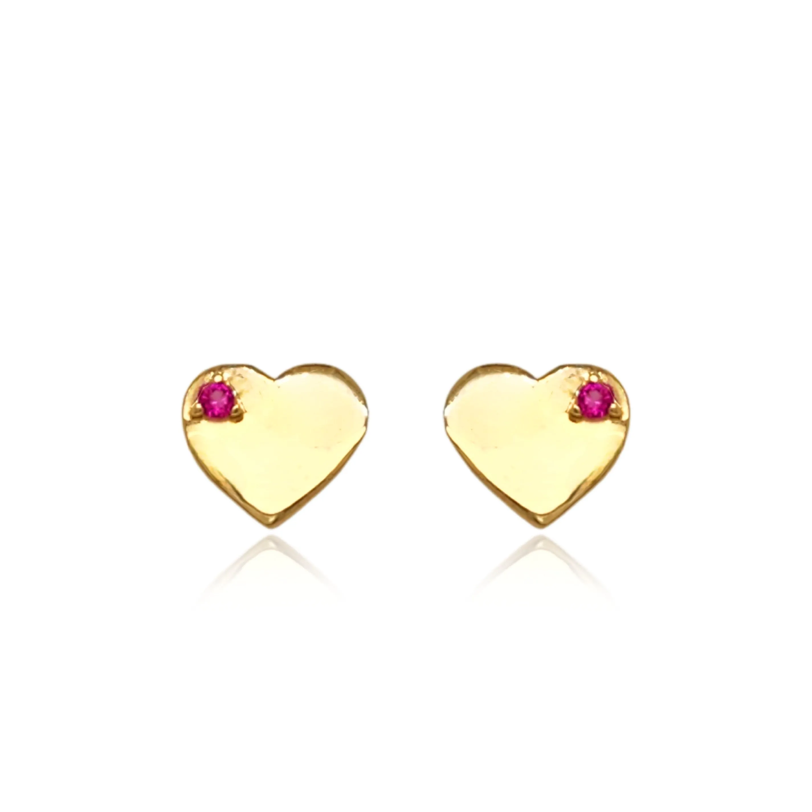 14k Gold Small Heart With Ruby CZ Stud Earrings