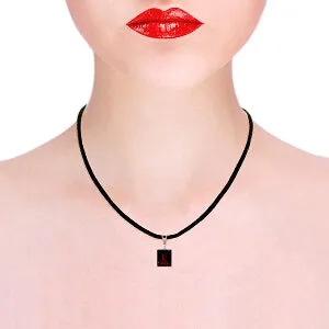 14K Solid Rose Gold & Leather Diamond/Garnet Square Cut Necklace