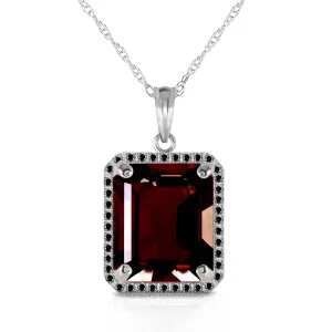 14K Solid White Gold Necklace w/ Natural Black Diamonds & Garnet