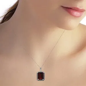 14K Solid White Gold Necklace w/ Natural Black Diamonds & Garnet
