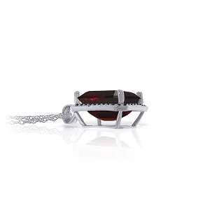 14K Solid White Gold Necklace w/ Natural Black Diamonds & Garnet