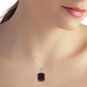 14K Solid White Gold Necklace w/ Natural Black Diamonds & Garnet