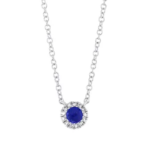 14K White Gold Blue Sapphire and Diamond Pendant Necklace