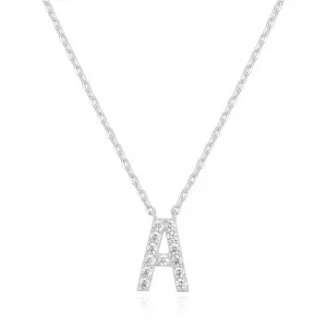 14k White Gold Created White Sapphire Initial A Letter Pendant Necklace Plated
