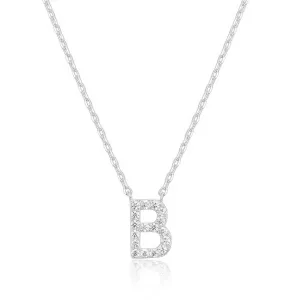 14k White Gold Created White Sapphire Initial B Letter Pendant Necklace Plated