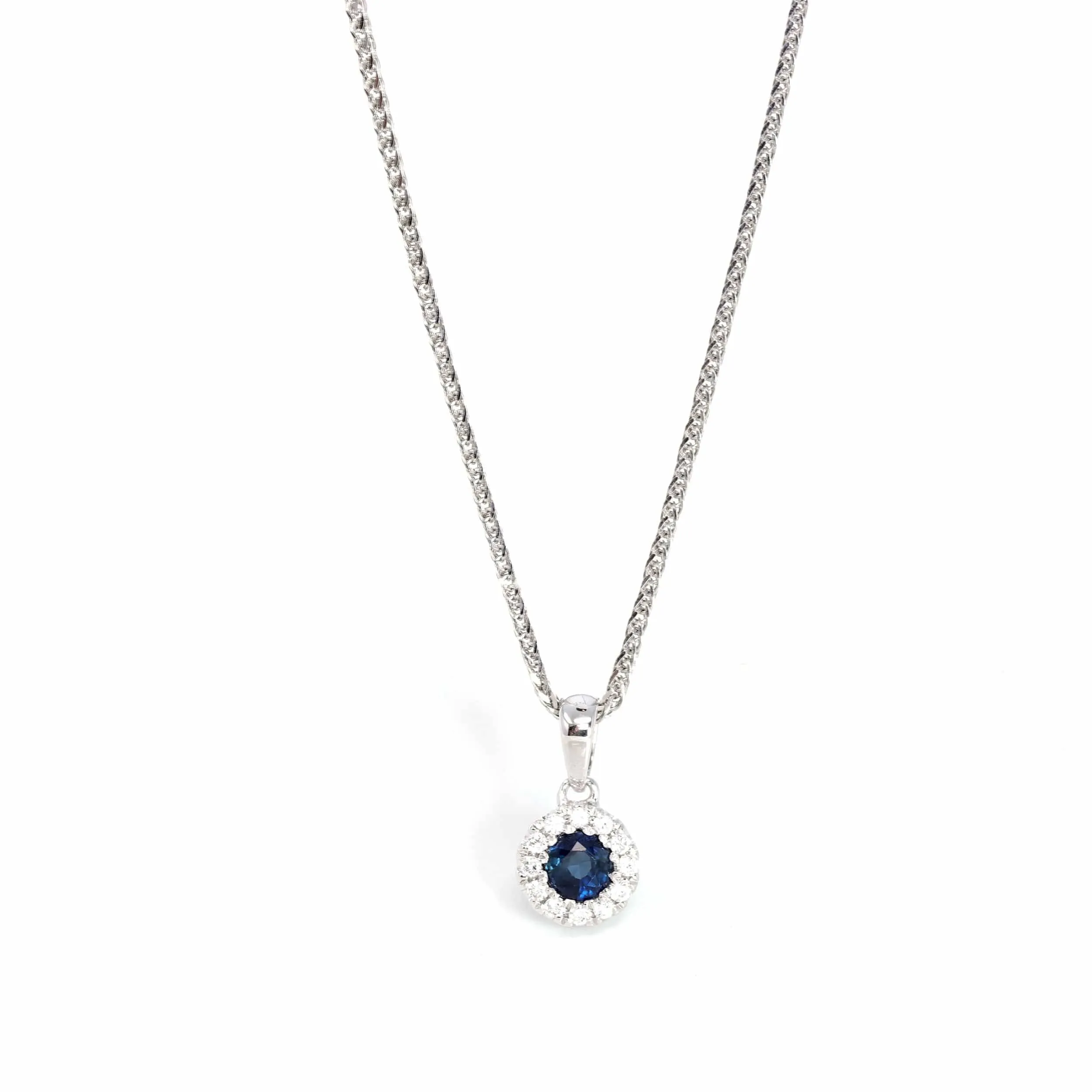 14k White Gold Natural Blue Sapphire Necklace With Diamond