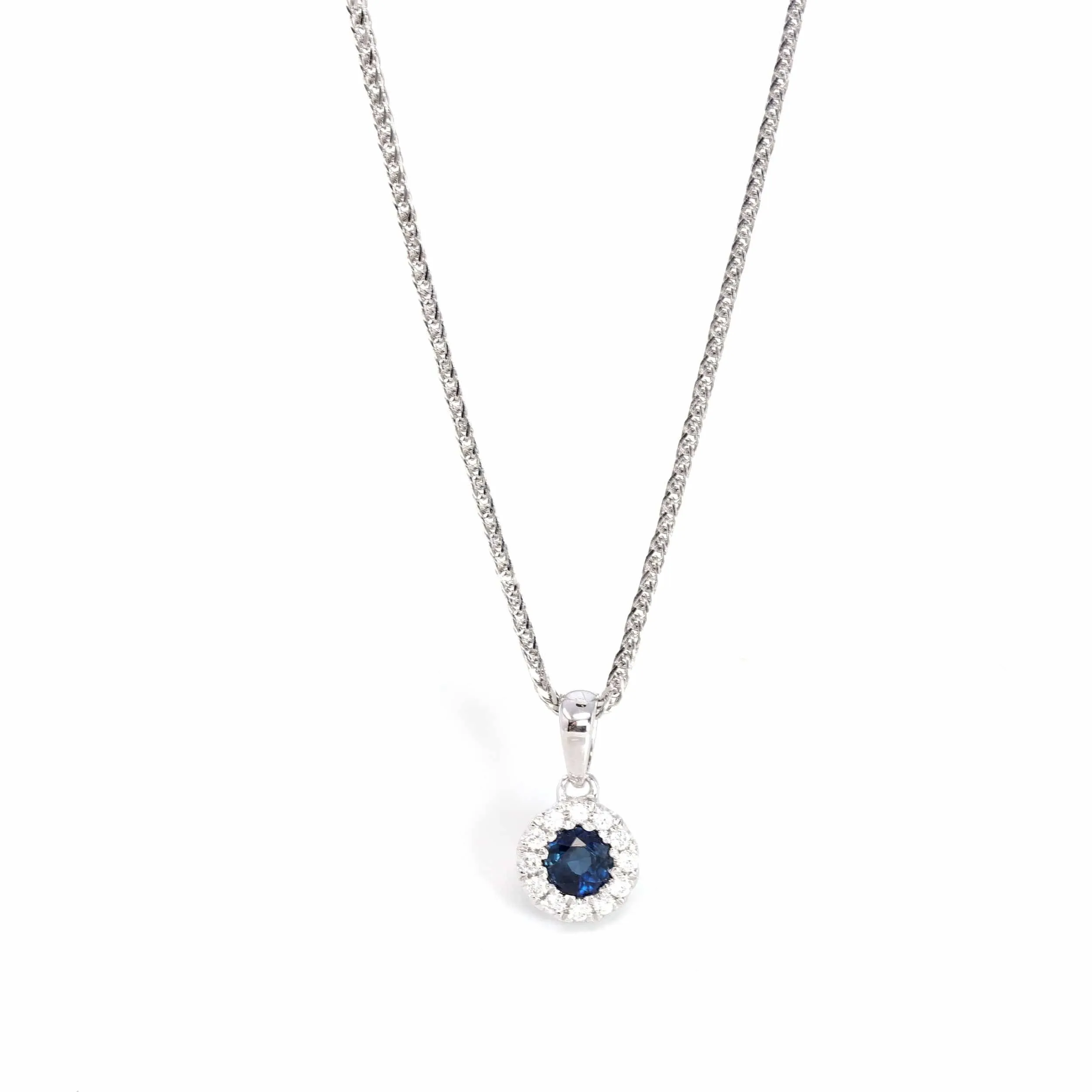 14k White Gold Natural Blue Sapphire Necklace With Diamond