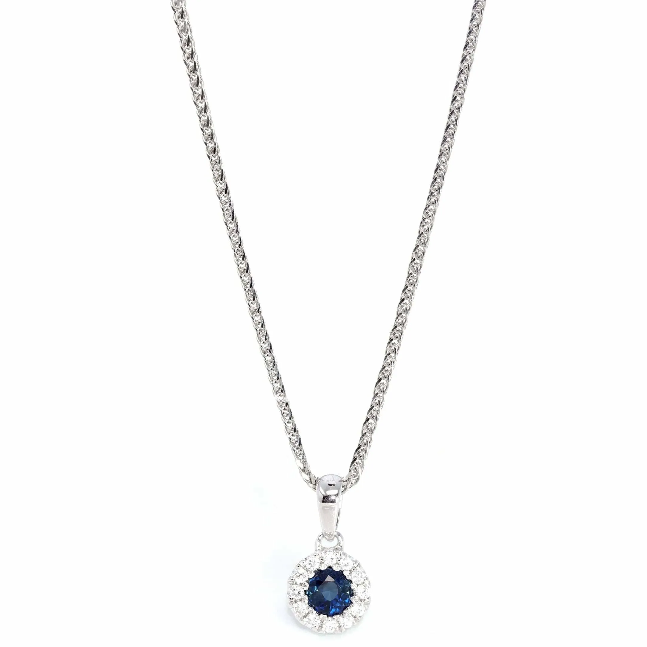 14k White Gold Natural Blue Sapphire Necklace With Diamond