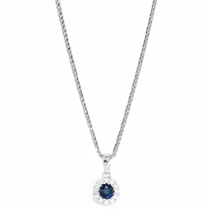 14k White Gold Natural Blue Sapphire Necklace With Diamond