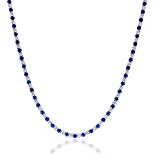 14K WHITE GOLD SAPPHIRE DIAMOND TENNIS NECKLACE