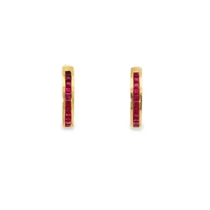 14K YELLOW GOLD .61 CTW FRENCH CUT RUBY HOOP EARRINGS