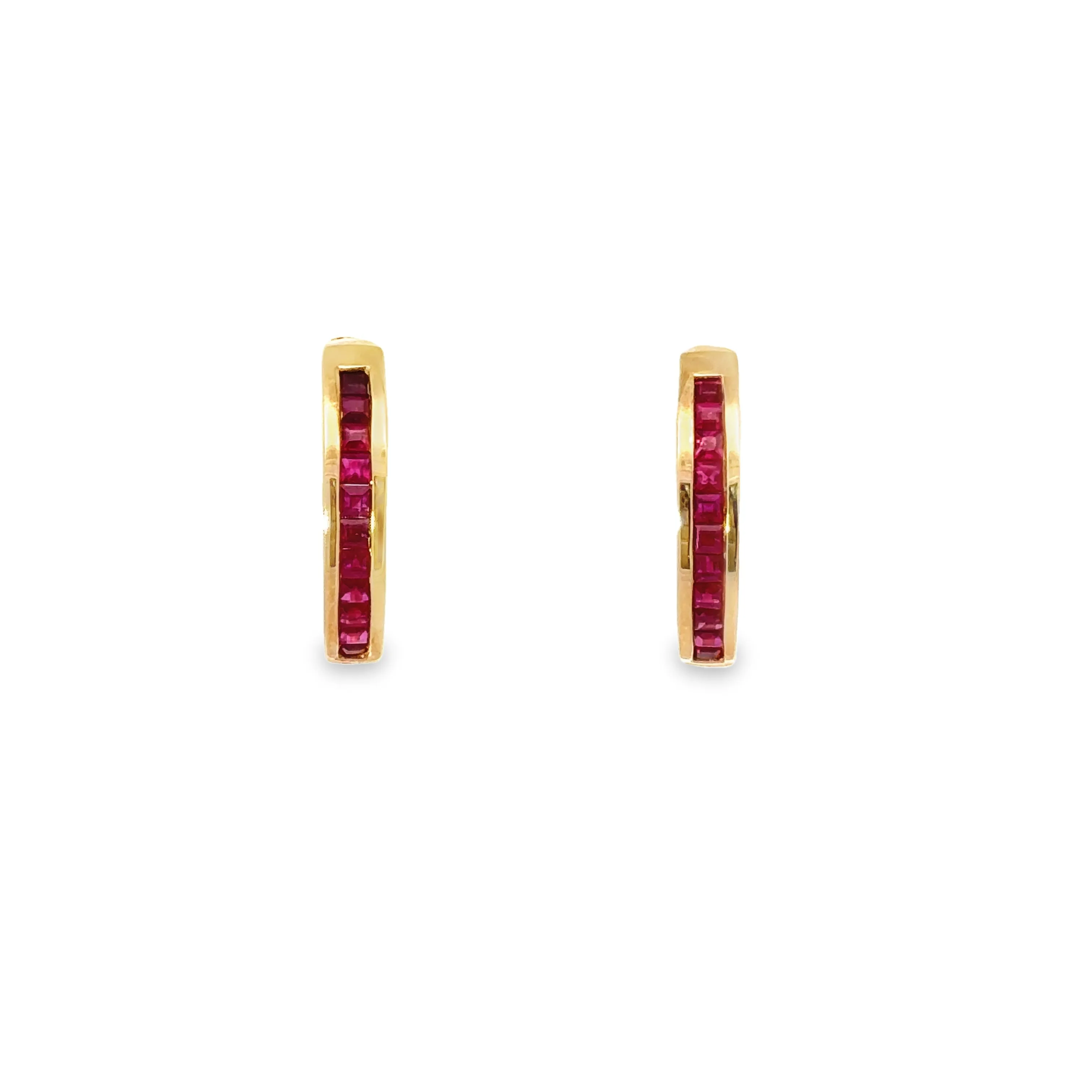 14K YELLOW GOLD .61 CTW FRENCH CUT RUBY HOOP EARRINGS