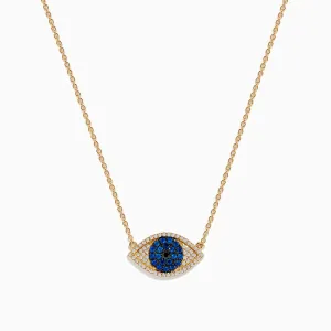 14K Yellow Gold Blue Sapphire and Diamond Evil Eye Necklace