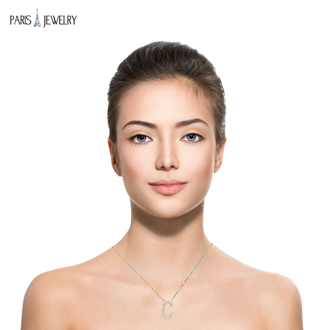 14k Yellow Gold Created White Sapphire Initial C Letter Pendant Necklace Plated