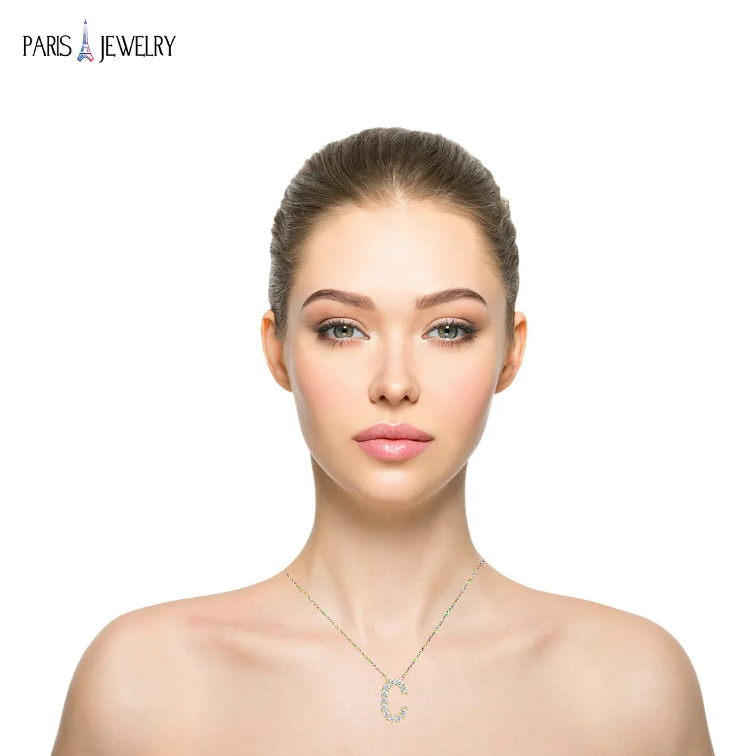 14k Yellow Gold Created White Sapphire Initial C Letter Pendant Necklace Plated