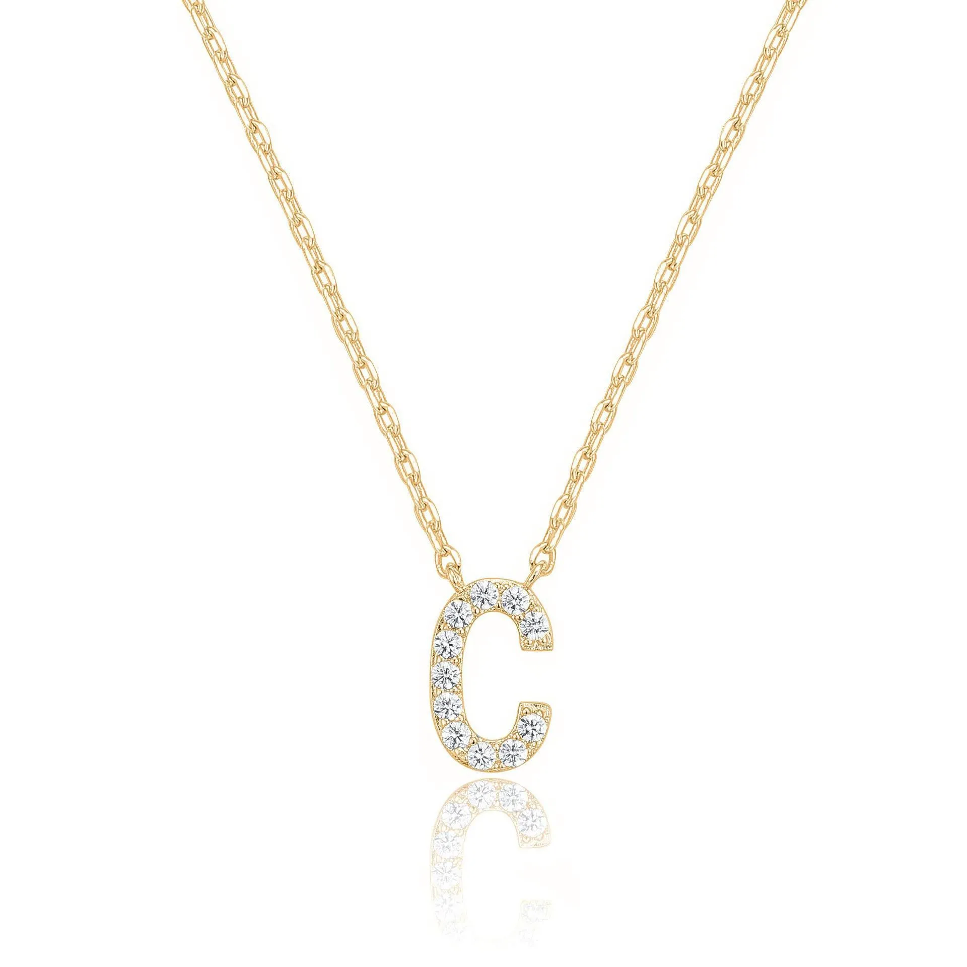 14k Yellow Gold Created White Sapphire Initial C Letter Pendant Necklace Plated