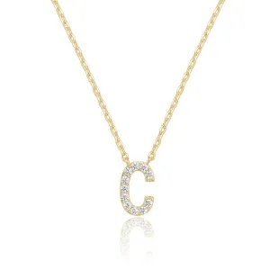 14k Yellow Gold Created White Sapphire Initial C Letter Pendant Necklace Plated